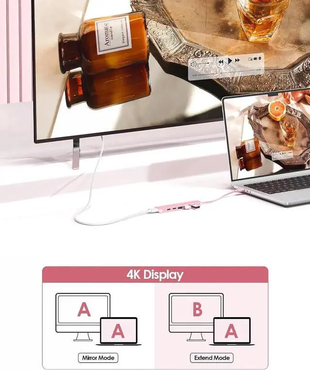 Alt view image 5 of 7 - JAENFONG USB C Hub Multiport with 4K HDMI Port 3xUSB-A Ports USB-C Data Port 100W PD Port Compatible New MacBook Pro/Air iPhone 15 Pro/Pro Max Surface Chromebook More(CE35s Rose Gold)