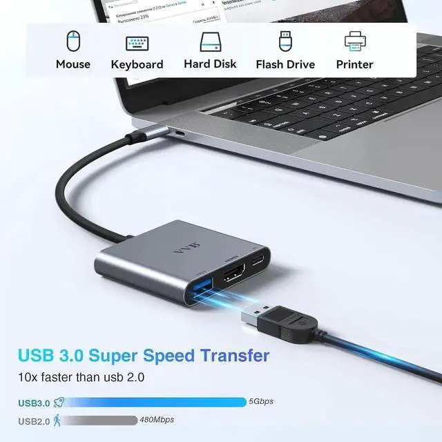 Alt view image 2 of 6 - USB C to HDMI Adapter Type C to Adapter Multiport USB-C Hub Digital AV Converter with 4K HDMI USB3.0 USB C PD Charge Port for iPad Pro/air MacBook Pro/air Tablet Switch iPhone 15 and More USBC Device