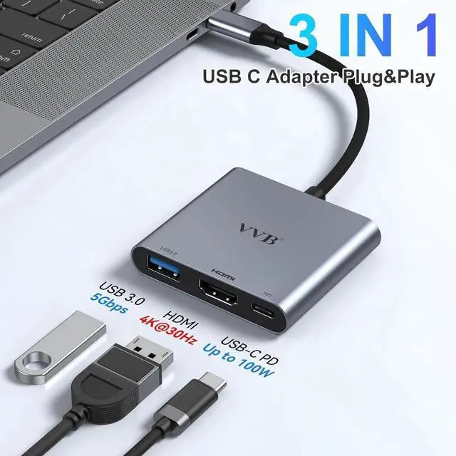 Alt view image 5 of 6 - USB C to HDMI Adapter Type C to Adapter Multiport USB-C Hub Digital AV Converter with 4K HDMI USB3.0 USB C PD Charge Port for iPad Pro/air MacBook Pro/air Tablet Switch iPhone 15 and More USBC Device