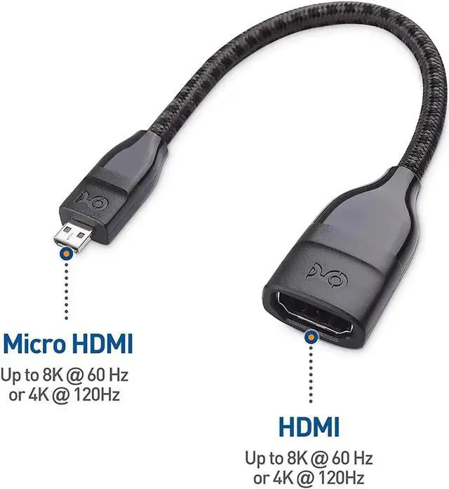 Alt view image 3 of 7 - JAENFONG 2-Pack 8K@60Hz / 4K@240Hz Micro HDMI to HDMI Adapter - 6 Inches with HDMI2.1 & HDR Support for Raspberry Pi 4 (RPI4) Raspberry Pi 5 (RPI5)