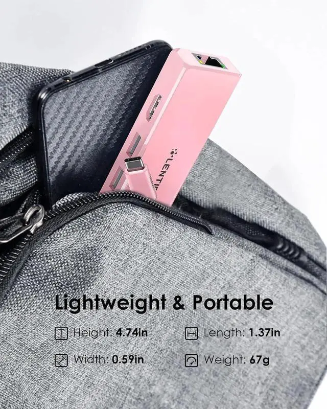 Alt view image 2 of 7 - JAENFONG USB C Hub with Gigabit Ethernet Adapter 4K HDMI 3 USB 3.0 Port for 2024-2016 MacBook Pro 13/14/15/16 New Mac Air & Surface Chromebook More Stable Driver Certified (CB-C25 Rose Gold