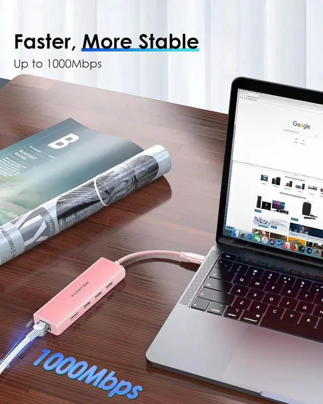 Alt view image 7 of 7 - JAENFONG USB C Hub with Gigabit Ethernet Adapter 4K HDMI 3 USB 3.0 Port for 2024-2016 MacBook Pro 13/14/15/16 New Mac Air & Surface Chromebook More Stable Driver Certified (CB-C25 Rose Gold