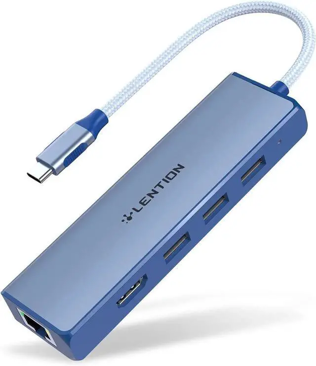 Main image of JAENFONG USB C Hub with Gigabit Ethernet Adapter 4K HDMI 3 USB 3.0 for 2023-2016 MacBook Pro 13/14/15/16 New Mac Air & Surface Chromebook More Stable Driver Certified (CB-C25 Blue)
