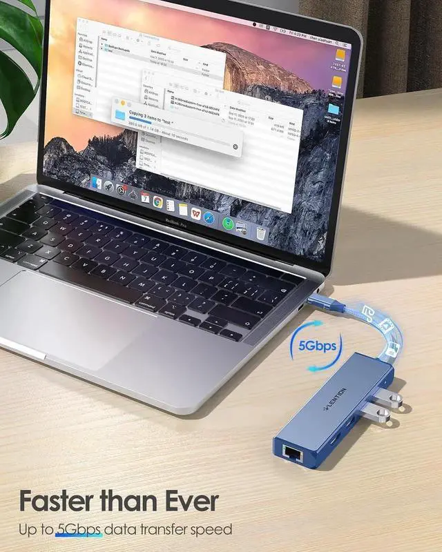 Alt view image 5 of 7 - JAENFONG USB C Hub with Gigabit Ethernet Adapter 4K HDMI 3 USB 3.0 for 2023-2016 MacBook Pro 13/14/15/16 New Mac Air & Surface Chromebook More Stable Driver Certified (CB-C25 Blue)