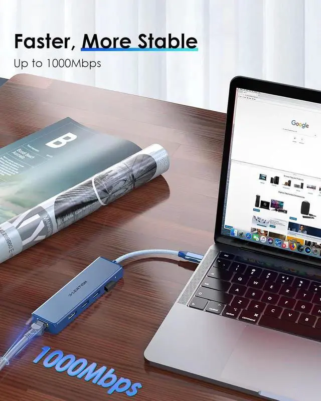 Alt view image 2 of 7 - JAENFONG USB C Hub with Gigabit Ethernet Adapter 4K HDMI 3 USB 3.0 for 2023-2016 MacBook Pro 13/14/15/16 New Mac Air & Surface Chromebook More Stable Driver Certified (CB-C25 Blue)