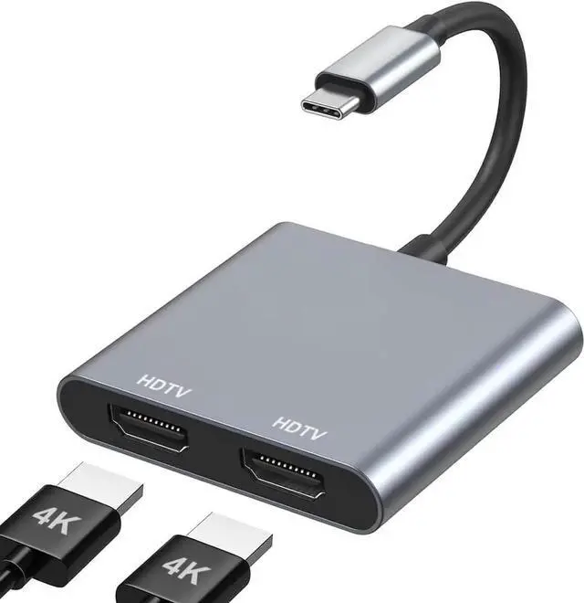 Main image of JAENFONG USB C to Dual HDMI Adapter 4K@60Hz Type C to HDMI Splitter for Dual Monitors USB C to Dual HDMI Hub Extended Display for MacBook Air/Pro XPS HP Surface Chromebook