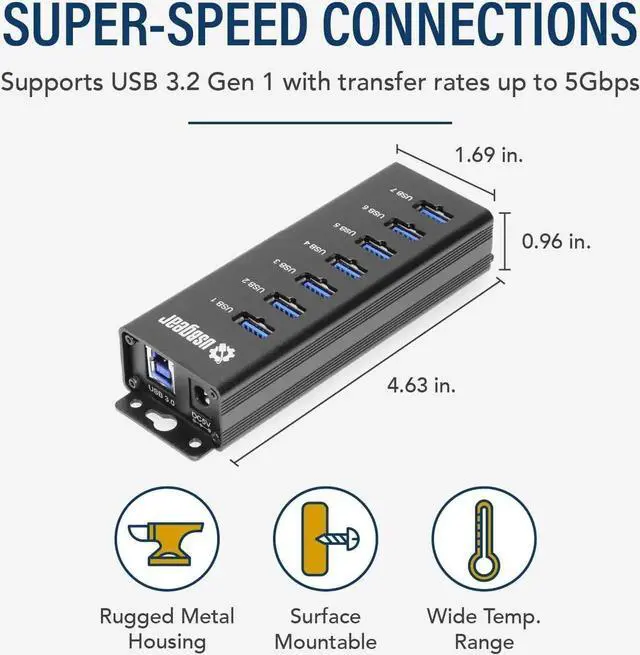 Alt view image 6 of 6 - JAENFONG 7-Port USB 3.2 Gen 1 Charging and SuperSpeed Mountable Data Hub