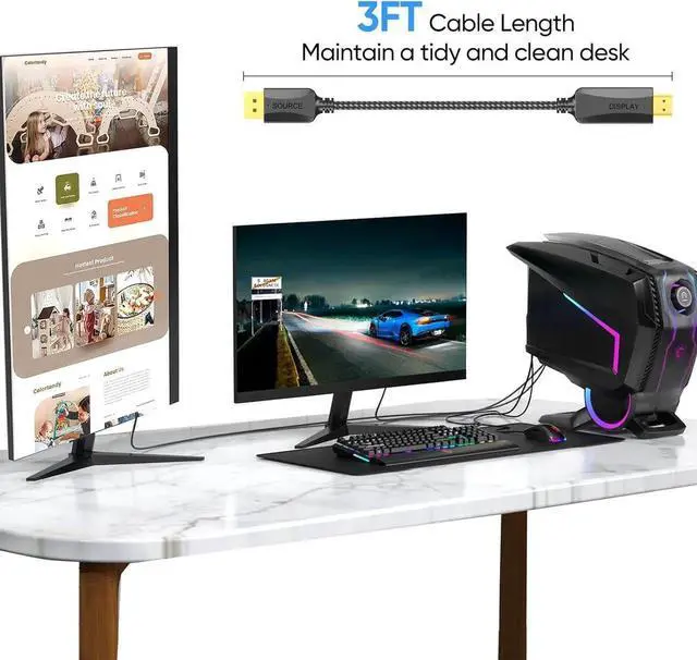 Alt view image 3 of 7 - Thin DisplayPort to HDMI Cable 3ft 2-Pack 4K Display Port DP to HDMI Cable Adapter Male Cord Gold-Plated Braided UHD(4K 2K 1080P) Supports Video and Audio Converts Signal for DP to HDMI Monitor