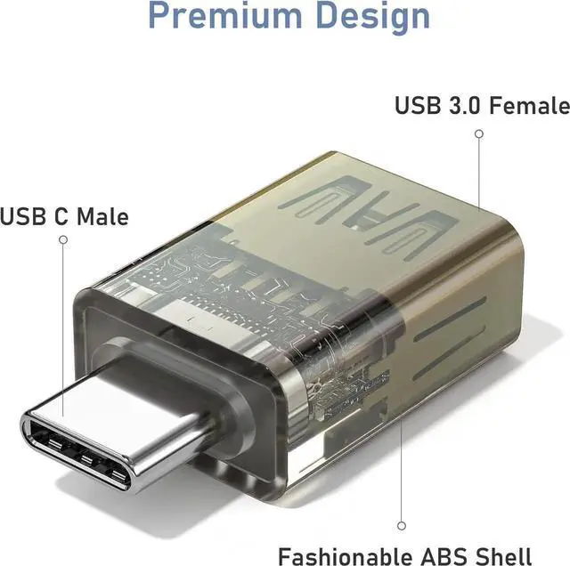 Alt view image 3 of 7 - JAENFONG USB C to USB Adapter 3Pack Transparent USBC Male to USB 3.0 Female Adapter Type C Thunderbolt 3 4 OTG Converter for MacBook Pro Air iPad 11 Mac iPhone 16 16e 15 S25 S24 Laptop