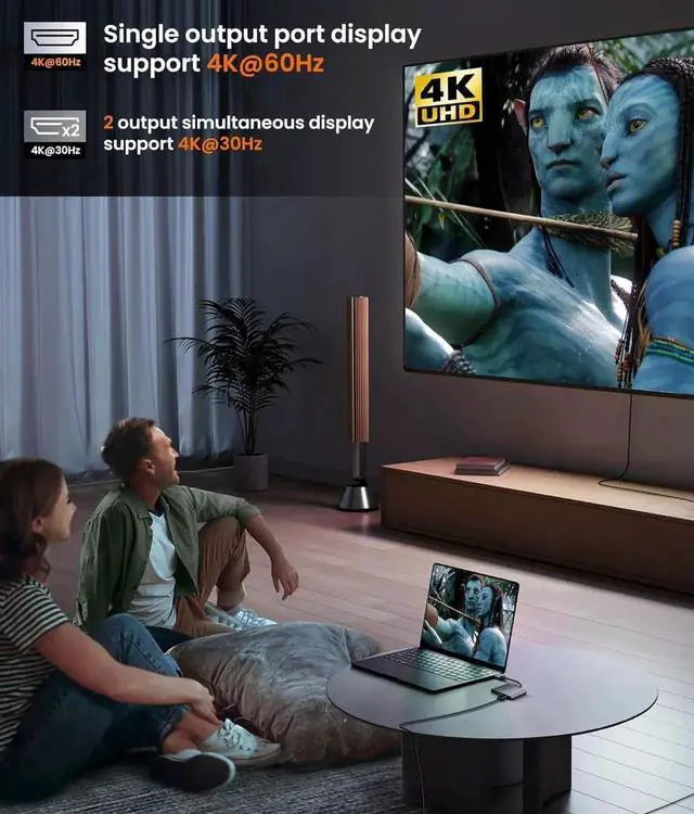 Alt view image 3 of 7 - JAENFONG USB C to Dual HDMI Adapter with 2 4K@60Hz HDMI Docking Station Type C to HD Splitter for 2 Monitors Suitable for MacBook Air/Pro HP Chromebook Surface USB Type C Laptops