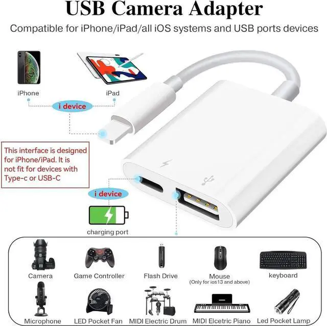 Alt view image 2 of 7 - JAENFONG USB Camera Adapter with Charging Port Portable USB Female OTG Adapter Suitable for iPhone iPad Plug and Play Adapter for iPad Support Card Reader