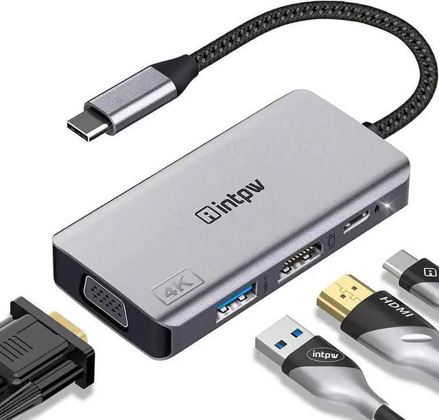 Main image of JAENFONG USB C to VGA Adapter USB-C to HDMI 4K Multiport Adapter for MacBook Pro/MacBook Air/ipad Pro/ XPS/Nintendo Switch with Thunderbolt 3 Port