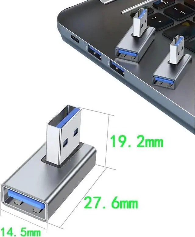 Alt view image 2 of 4 - JAENFONG USB 3.0 Adapter 90 Degree Right Angle Design Supports 5Gbps Data Transfer Speed 15W Fast Charging Compatible with Laptop Speaker Keyboard USB Hub Mouse Hard Drive