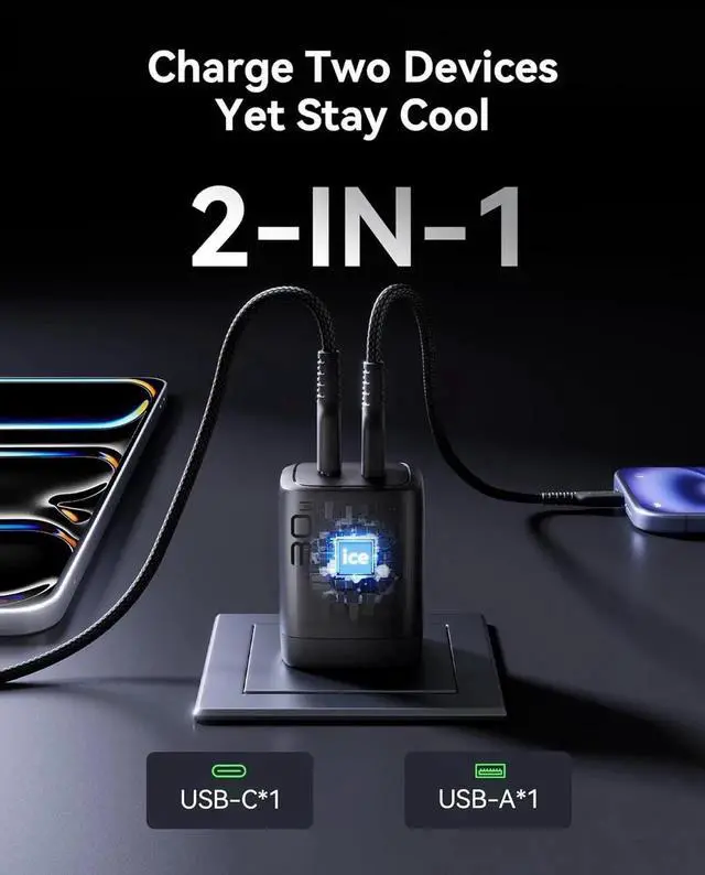 Alt view image 2 of 6 - USB C Charger Block 2-Pack 30W Fast Charging Type C Wall Charger with Foldable Plug and 5ft USB-C Cable for iPhone 16 15 S25 S24 iPad Pro and More Series