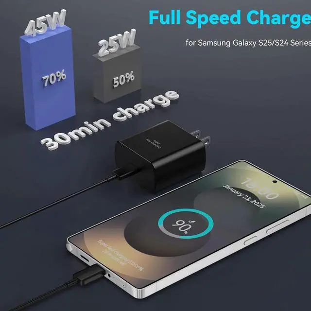 Alt view image 5 of 6 - 45W Super Fast Charger USB Type C Charger Cord 6.6FT with Android Phone Charger Fast Charging Block for Galaxy S25/S25 Ultra/S25+/S24 Ultra/S24/S24+/S23 Ultra/S23/S22/S20/S21/Note 20/Note 10