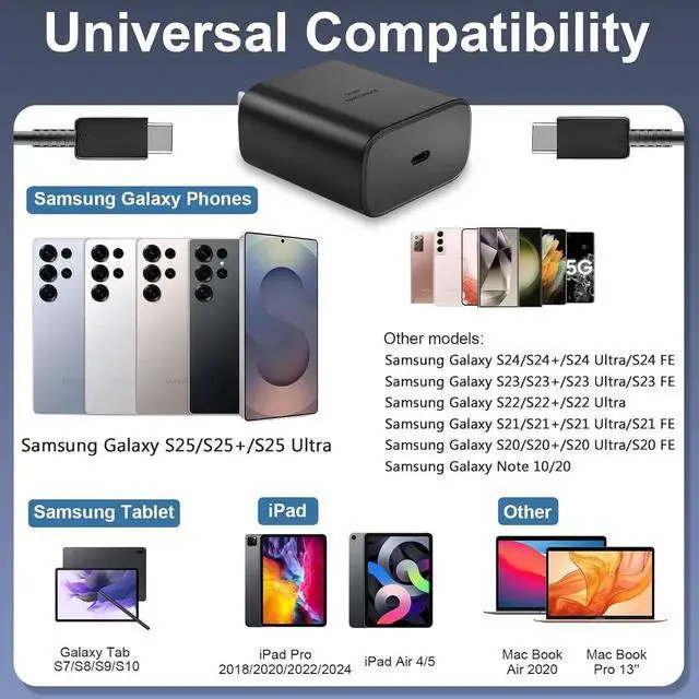 Alt view image 3 of 6 - 45W Super Fast Charger USB Type C Charger Cord 6.6FT with Android Phone Charger Fast Charging Block for Galaxy S25/S25 Ultra/S25+/S24 Ultra/S24/S24+/S23 Ultra/S23/S22/S20/S21/Note 20/Note 10