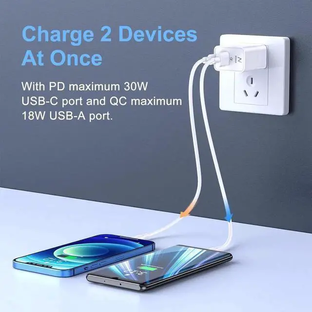 Alt view image 3 of 7 - USB C Wall Charger 30W Dual Port PD Fast Charger Adapter Block for iPhone 16/14 Plus/16 Pro Max/15/15 iPad Super Fast Charger Block(25W PPS) Type C for Galaxy S24 S23 Pixel 9 7/8 Pro