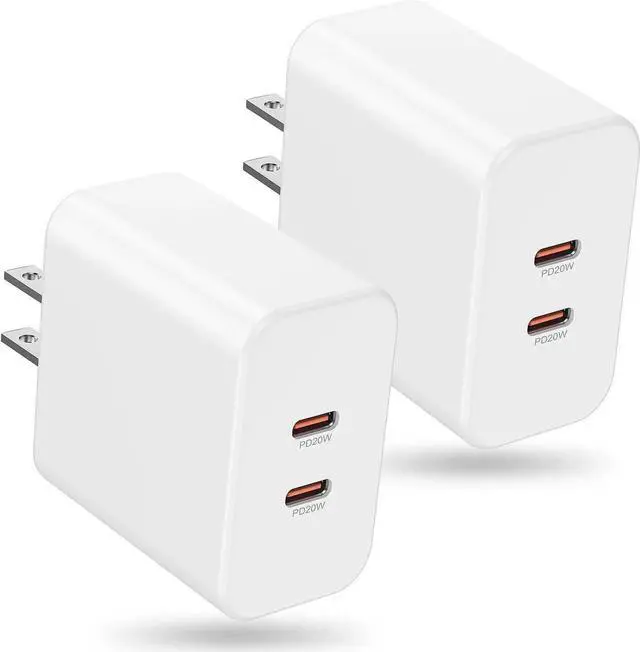 Main image of 40W Dual USB C Charger Block 2-Port Fast USB-C Power Adapter Wall Charger Plug Type C Charging Block for Laptop Computer & Tablets/Phones iPhone 15/14/13/12/11/X iPad Google 2 pack