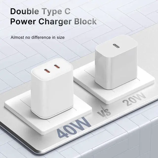 Alt view image 3 of 7 - 40W Dual USB C Charger Block 2-Port Fast USB-C Power Adapter Wall Charger Plug Type C Charging Block for Laptop Computer & Tablets/Phones iPhone 15/14/13/12/11/X iPad Google 2 pack