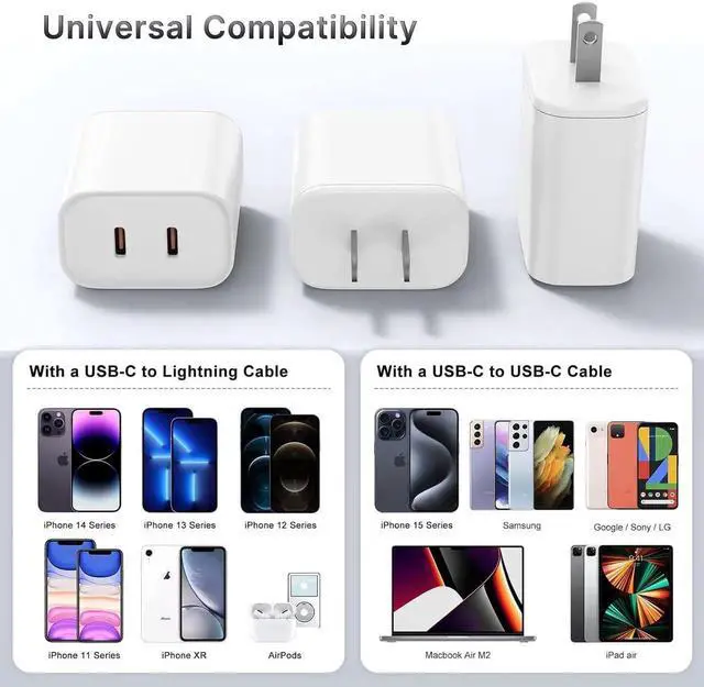 Alt view image 5 of 7 - 40W Dual USB C Charger Block 2-Port Fast USB-C Power Adapter Wall Charger Plug Type C Charging Block for Laptop Computer & Tablets/Phones iPhone 15/14/13/12/11/X iPad Google 2 pack