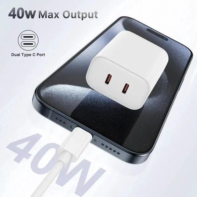 Alt view image 2 of 7 - 40W Dual USB C Charger Block 2-Port Fast USB-C Power Adapter Wall Charger Plug Type C Charging Block for Laptop Computer & Tablets/Phones iPhone 15/14/13/12/11/X iPad Google 2 pack