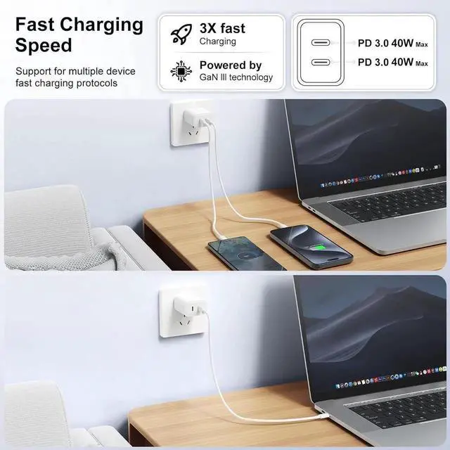 Alt view image 6 of 7 - 40W Dual USB C Charger Block 2-Port Fast USB-C Power Adapter Wall Charger Plug Type C Charging Block for Laptop Computer & Tablets/Phones iPhone 15/14/13/12/11/X iPad Google 2 pack