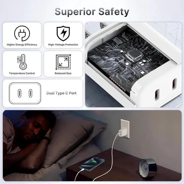 Alt view image 4 of 7 - 40W Dual USB C Charger Block 2-Port Fast USB-C Power Adapter Wall Charger Plug Type C Charging Block for Laptop Computer & Tablets/Phones iPhone 15/14/13/12/11/X iPad Google 2 pack