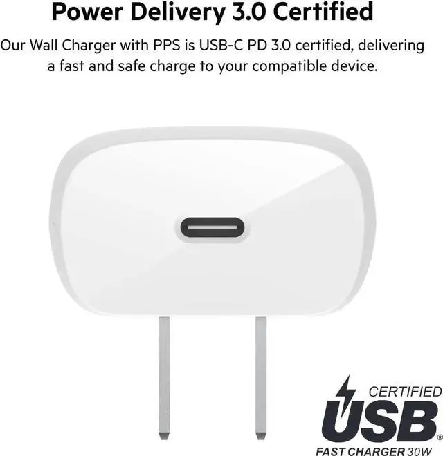 Alt view image 2 of 7 - 30W USB-C Wall Charger with USB-C to C Cable PPS PowerDelivery USB-IF Certified PD 3.0 Fast Charging for iPhone 16 iPad Galaxy S25 Google Pixel Nintendo Switch 2 & More - White