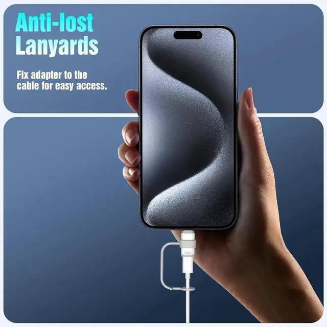 Alt view image 6 of 7 - JAENFONG Lightning Female to USB C Male Adapter 4 Pack USB C to Lightning Adapter Supports Charging & Data Sync with Anti-Lost Loop for iPhone 15/16 Pro Max Plus iPad Pro/Air Not for Audio/OTG White