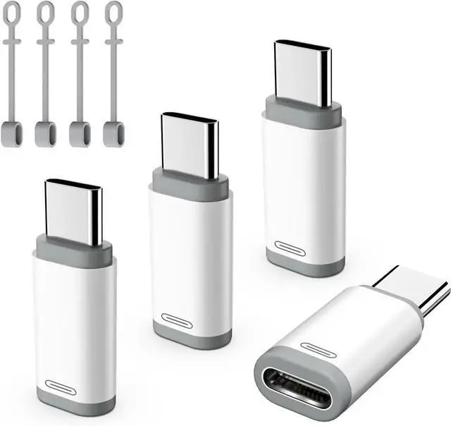 Main image of JAENFONG Lightning Female to USB C Male Adapter 4 Pack USB C to Lightning Adapter Supports Charging & Data Sync with Anti-Lost Loop for iPhone 15/16 Pro Max Plus iPad Pro/Air Not for Audio/OTG White