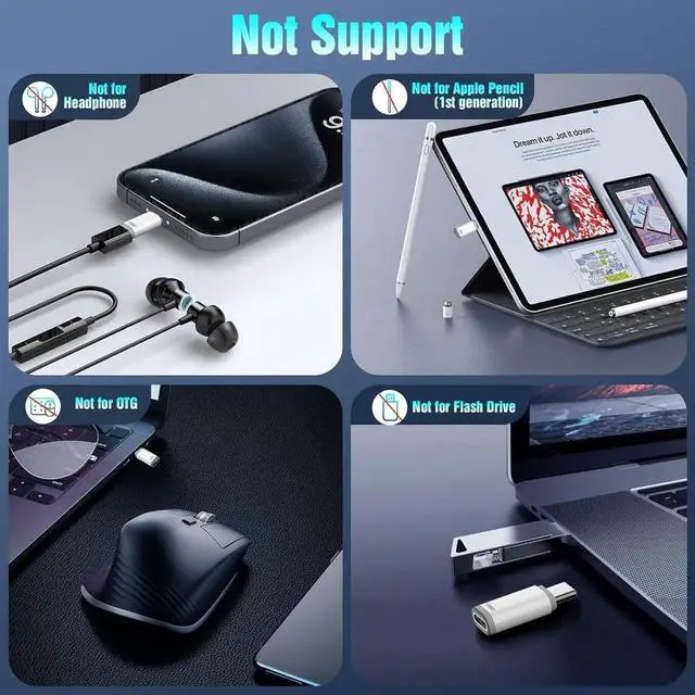 Alt view image 2 of 7 - JAENFONG Lightning Female to USB C Male Adapter 4 Pack USB C to Lightning Adapter Supports Charging & Data Sync with Anti-Lost Loop for iPhone 15/16 Pro Max Plus iPad Pro/Air Not for Audio/OTG White