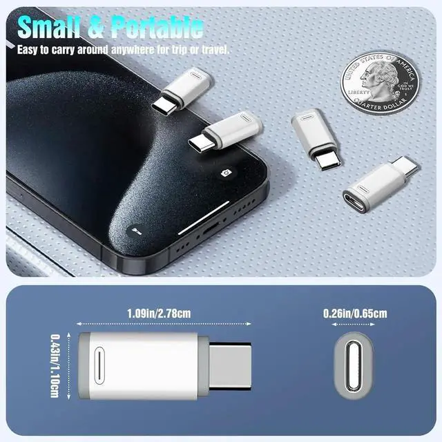 Alt view image 3 of 7 - JAENFONG Lightning Female to USB C Male Adapter 4 Pack USB C to Lightning Adapter Supports Charging & Data Sync with Anti-Lost Loop for iPhone 15/16 Pro Max Plus iPad Pro/Air Not for Audio/OTG White