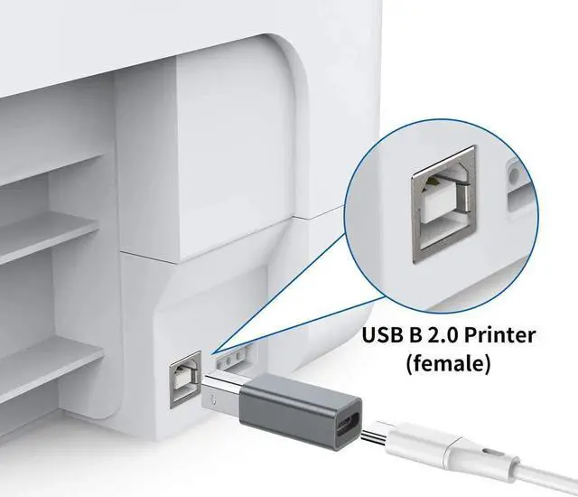 Alt view image 2 of 6 - JAENFONG USB C Female to Printer Male Adapter (2-Pack) USB Type C to USB B Convert Connector Support Data Sync Compatible with Brother HP Canon Lexmark Epson Xerox etc and Piano DAC (Grey)