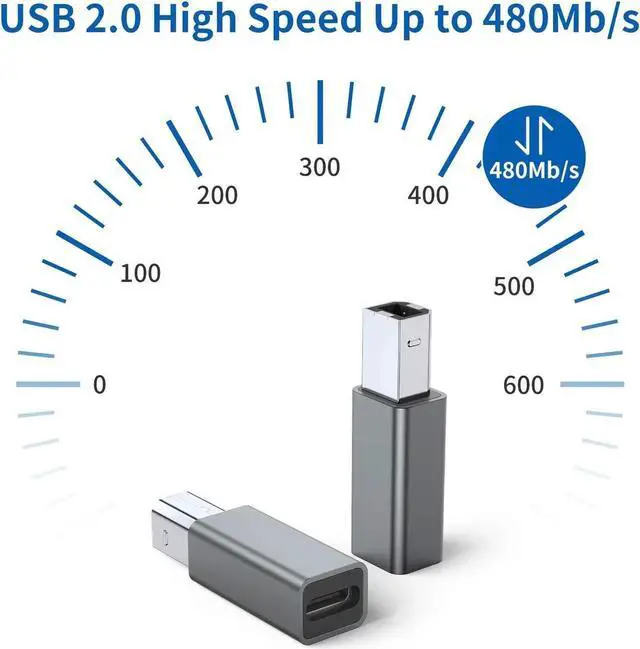 Alt view image 3 of 6 - JAENFONG USB C Female to Printer Male Adapter (2-Pack) USB Type C to USB B Convert Connector Support Data Sync Compatible with Brother HP Canon Lexmark Epson Xerox etc and Piano DAC (Grey)