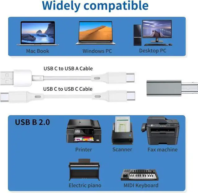 Alt view image 4 of 6 - JAENFONG USB C Female to Printer Male Adapter (2-Pack) USB Type C to USB B Convert Connector Support Data Sync Compatible with Brother HP Canon Lexmark Epson Xerox etc and Piano DAC (Grey)