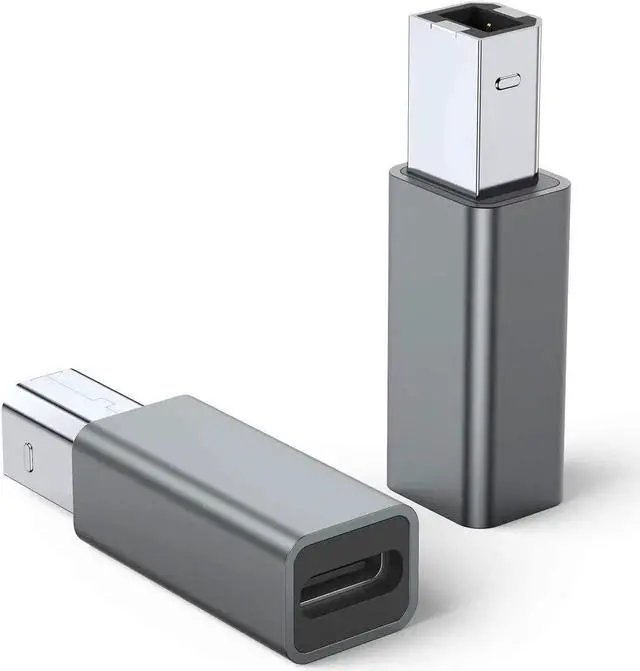 Main image of JAENFONG USB C Female to Printer Male Adapter (2-Pack) USB Type C to USB B Convert Connector Support Data Sync Compatible with Brother HP Canon Lexmark Epson Xerox etc and Piano DAC (Grey)