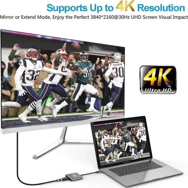 Alt view image 7 of 7 - JAENFONG USB C to HDMI Multiport Adapter USB 3.1 Gen 1 Thunderbolt 3 to HDMI 4K Video Converter/USB 3.0 Hub Port PD Quick Charging Port with Large Projection