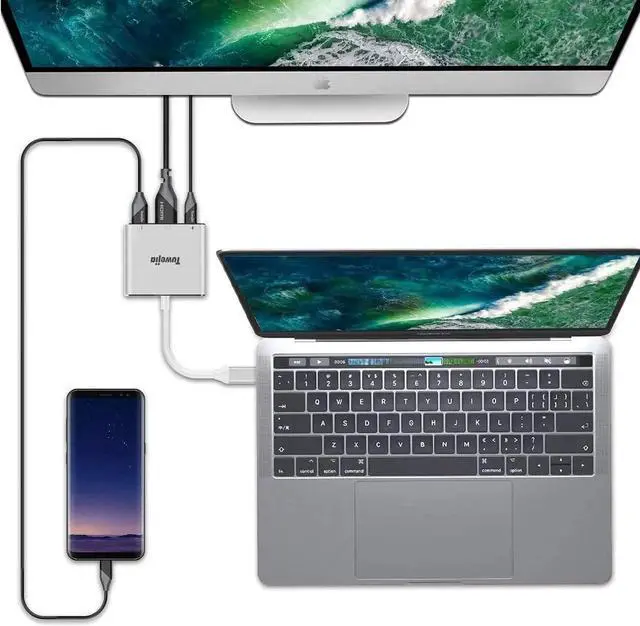 Alt view image 5 of 7 - JAENFONG USB C to HDMI Multiport Adapter USB 3.1 Gen 1 Thunderbolt 3 to HDMI 4K Video Converter/USB 3.0 Hub Port PD Quick Charging Port with Large Projection