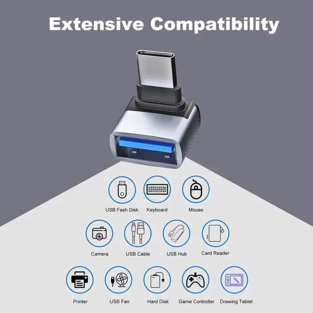 Alt view image 4 of 6 - JAENFONG 4 Pack USB C to USB 3.1 Adapter 90 Degree Up and Down Right Angle USB Type C Male to USB Female Converter Connector for MacBook Pro Air iPad Tablet Phone and Other Type C Devices