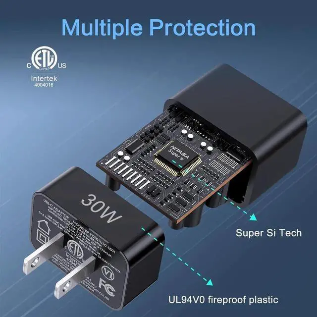 Alt view image 7 of 7 - 2 Pack USB C Wall Charger 30W 2 Port PD Fast Charger Adapter for iPhone 15/16 Pro/14 Pro Max/16/13/iPad Super Fast Charger Block(25W PPS) Type C for S23/S24 Google Pixel 9 7/8 Pro