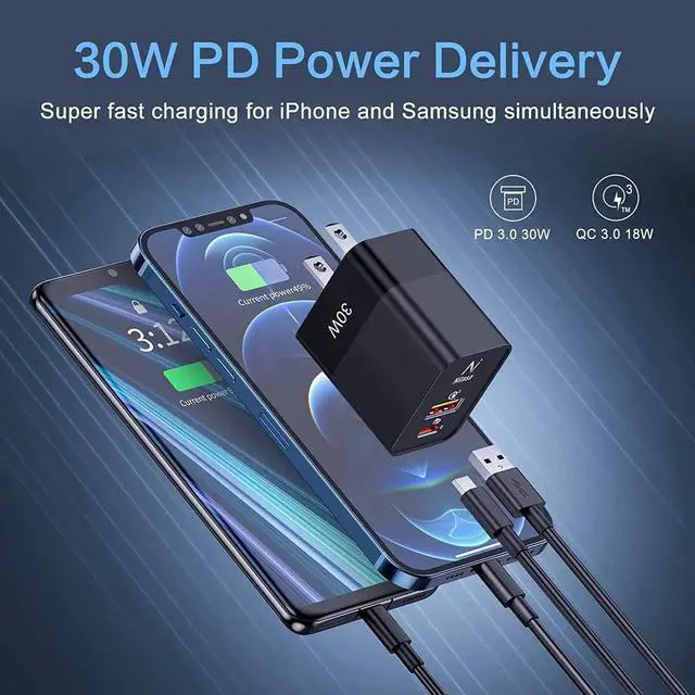 Alt view image 2 of 7 - 2 Pack USB C Wall Charger 30W 2 Port PD Fast Charger Adapter for iPhone 15/16 Pro/14 Pro Max/16/13/iPad Super Fast Charger Block(25W PPS) Type C for S23/S24 Google Pixel 9 7/8 Pro