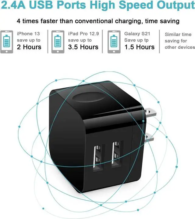 Alt view image 3 of 7 - JAENFONG USB Wall Charger USB Plug 2Pack Flat USB Charger Block Charging Low Profile USB Cube Charger Box Right Angle Plug Adapter for iPad Pro iPad Mini iPad Air iPhone 16 15 14 13 12 11 Max Pixel
