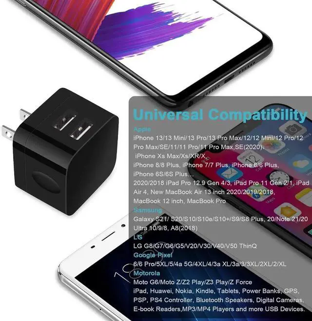 Alt view image 5 of 7 - JAENFONG USB Wall Charger USB Plug 2Pack Flat USB Charger Block Charging Low Profile USB Cube Charger Box Right Angle Plug Adapter for iPad Pro iPad Mini iPad Air iPhone 16 15 14 13 12 11 Max Pixel