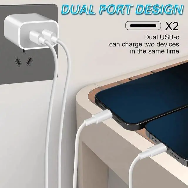 Alt view image 4 of 6 - iPhone 14 Super Fast Charger Dual Port USB C Chargers iPhone Charger Fast Charging Block Quick USB C Wall Adapter Plug 2Pack Type C Lightning Cable For iPhone 14/13/12/11/ProMax/MiNi/XR/SE/8Plus