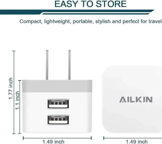 Alt view image 4 of 6 - 2Pack USB Wall Charger Plug 2.4A Dual Port USB Adapter Power Cube Fast Charging Station Box Base for iPhone 15 14 13 12 Pro Max SE 11 XR XS X/8 Phones USB Charge Block-White Brick