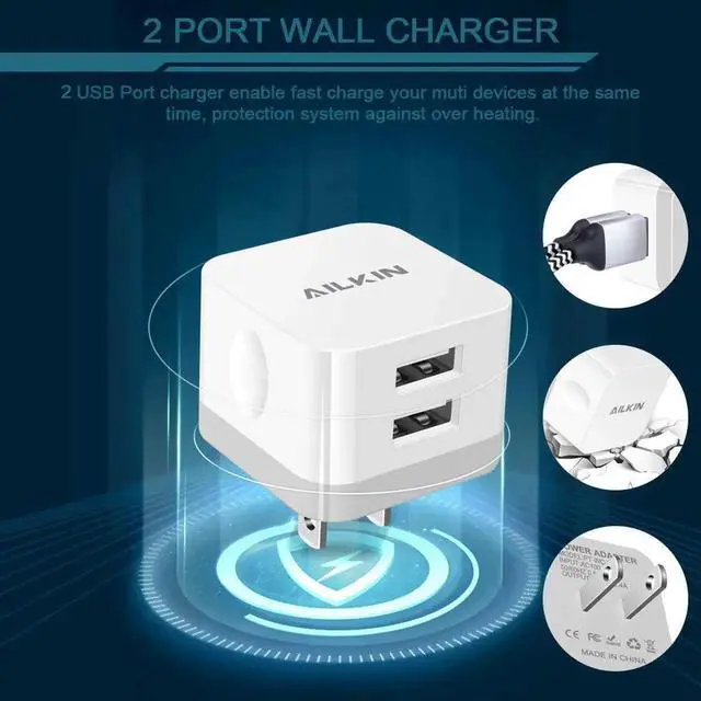 Alt view image 6 of 6 - 2Pack USB Wall Charger Plug 2.4A Dual Port USB Adapter Power Cube Fast Charging Station Box Base for iPhone 15 14 13 12 Pro Max SE 11 XR XS X/8 Phones USB Charge Block-White Brick