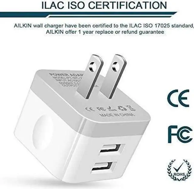 Main image of 2Pack USB Wall Charger Plug 2.4A Dual Port USB Adapter Power Cube Fast Charging Station Box Base for iPhone 15 14 13 12 Pro Max SE 11 XR XS X/8 Phones USB Charge Block-White Brick