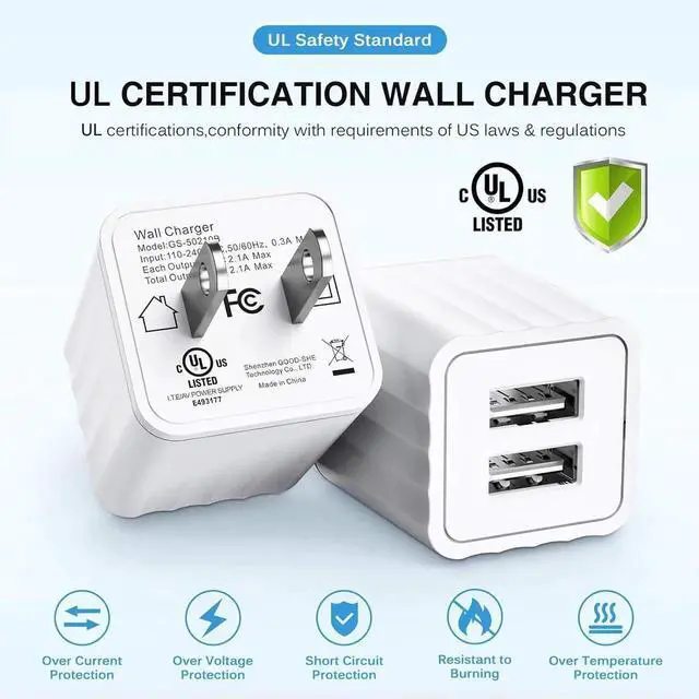 Alt view image 6 of 7 - iPhone Charger [ MFi Certified] Fast iPhone Charger 2PACK 6FT Lightning Cable Cord Fast Charging Dual 2 Port Plug USB Wall Charger Compatible with iPhone 14 13 12 11 Pro Max XS XR X 8 Plus 7 iPad