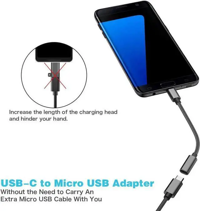 Alt view image 3 of 5 - JAENFONG USB C to Micro USB Adapter (2 Pack) Type C Female to Micro USB Male Charger Connector Support Charge & Sync Compatible with Galaxy S7 Edge S6 LG Nexus 5 4 and Micro USB Devices-Black