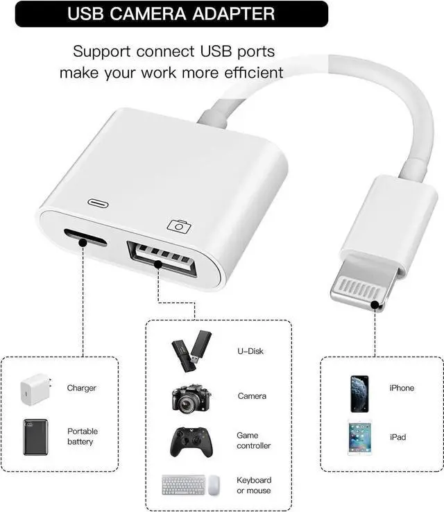 Alt view image 2 of 7 - Certified Lightning Male to USB Female Adapter OTG and Charger Cable for iPhone 11 12 Mini max pro xs xr x se 7 8plus Ipad air A Camera Memory Stick Flash Drive Cord Converter Charging Splitter